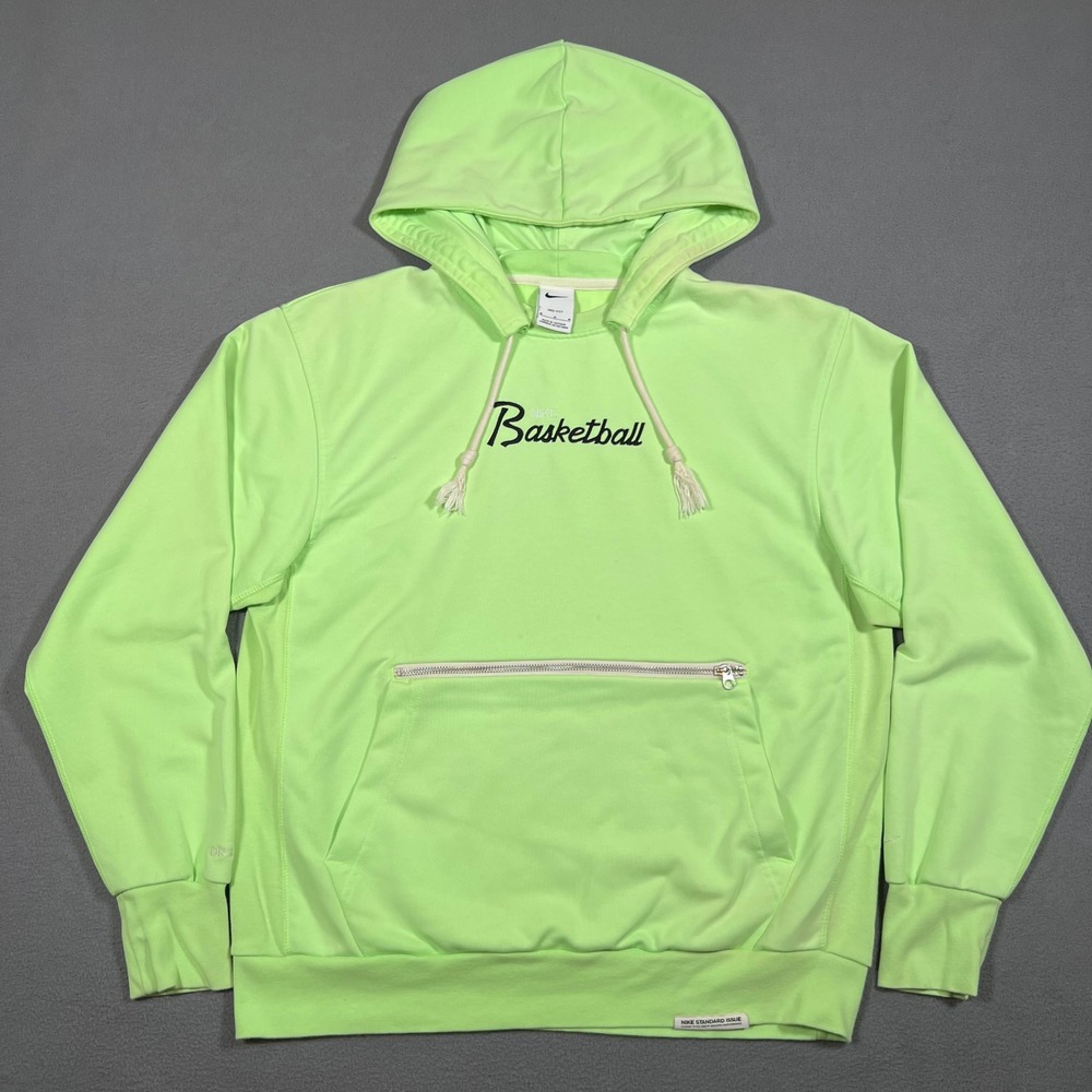 Nike Basketball Hoodie Mens M Neon Green Standard‎ Issue Pullover Sweatshirt